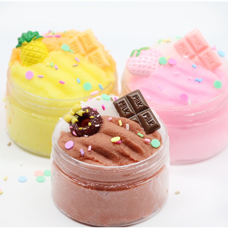 Slime Toy Fruits Chocolate Cotton Mud Puff Slime Scented Stress Reliever Fidget Toys Beautiful Slime Modeling Clay Toy 100ml. 