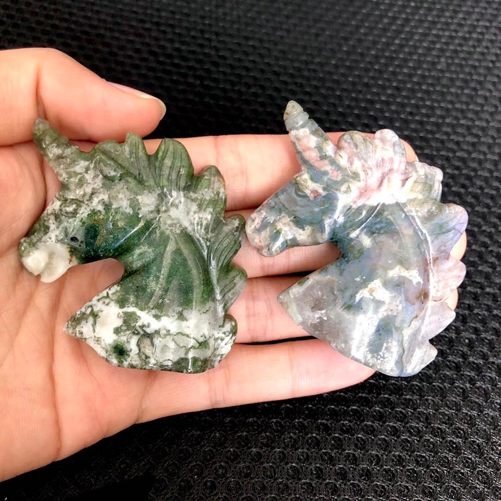【VisioN Shop】Natural sgate Unicorn Carving Horse head Skulls Figurin. 