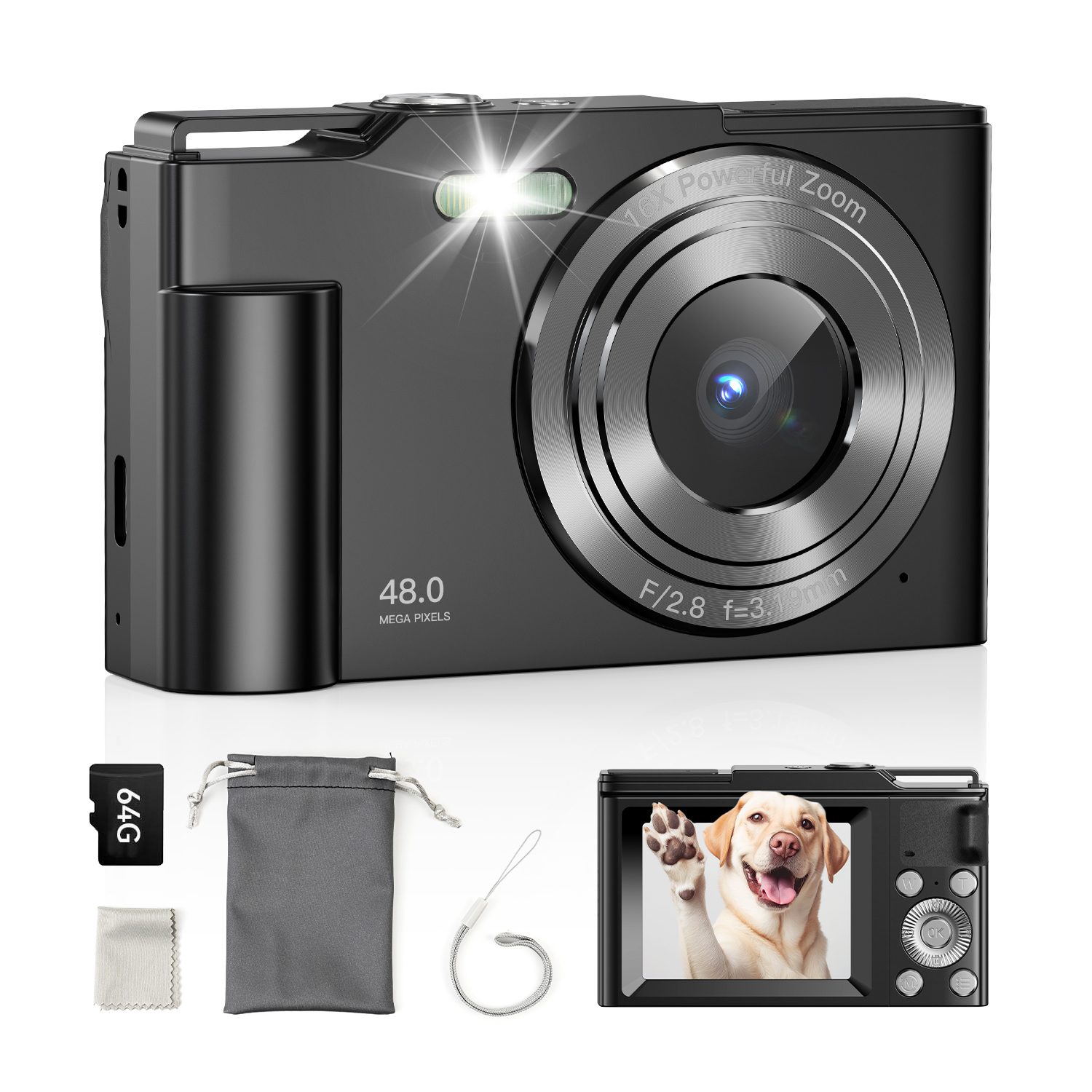 Digital Camera With Card 16X Zoom Anti Shake Compact Small Camera 1080P Vido Photography for StuPerfect Birthday Gift. 