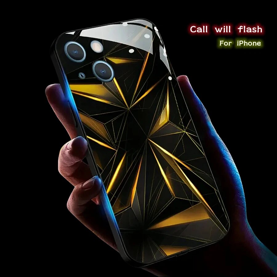 Geometry LED Light Luminous Phone Case For iPhone 15 13 Pro 12 Mini 14 Plus 11 XS Max X XR 8 7 Luxury Circuit Call Glow Shell
