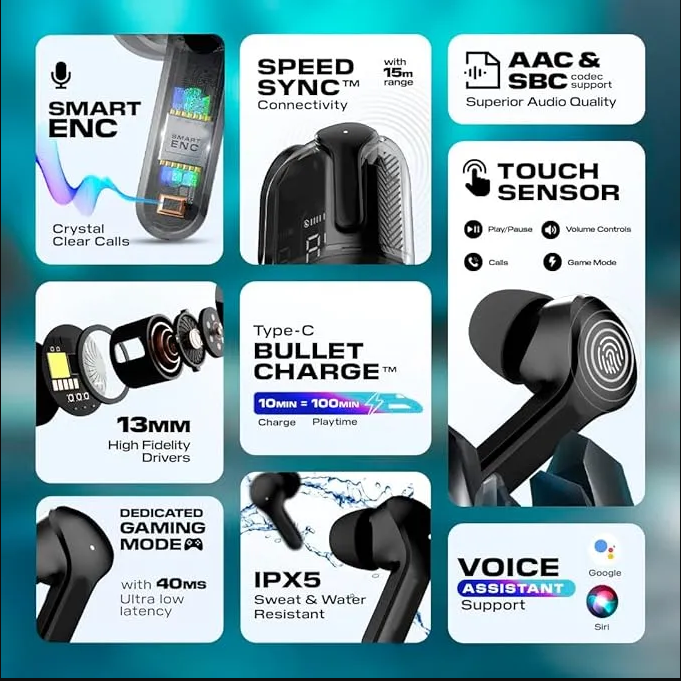 Ultrapods Pro True Wireless Earbuds with Display Transparent Design, Bluetooth 5.3 Water Proof. 