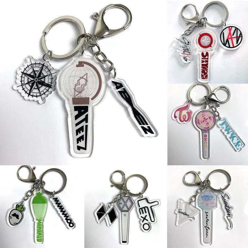 Kpop Idol Group Lightstick Keychain Mini Light Stick Lamp Pendant Key Chain Fans Collection Gifts Car Key Jewelry Key Ring Superman