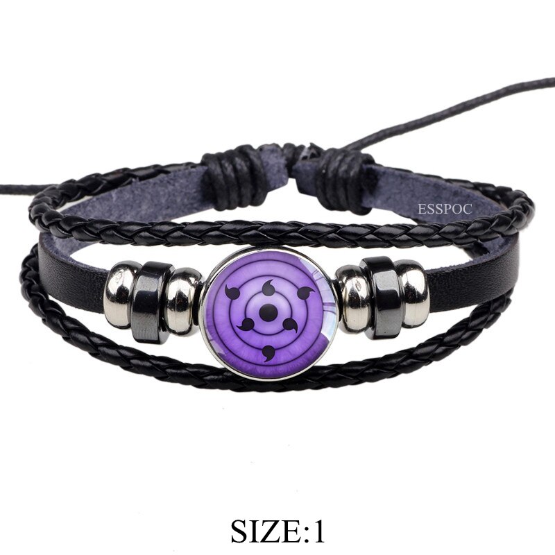Rinnegan Eyes Bracelet Sharingan Eye Black Leather Bracelet Uchiha Uzumaki Clan Logo Anime Cosplay Lover Gift. 
