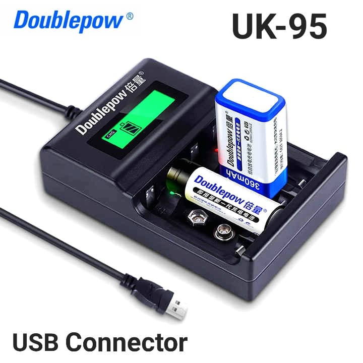 Doublepow UK-95 LED Display Smart Fast Charger with Full Charge Indicator & USB Portable Plug Connector for 1.2V  AA/AAA Size & 9V Rechargeable Ni-MH/Ni-Cd Battery - 1 Piece. 