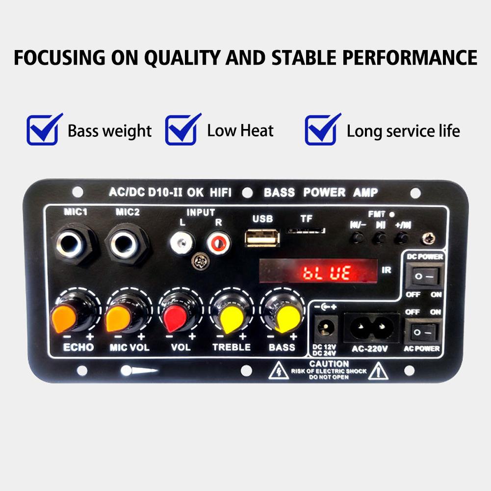 D10-II 12V 24V Car Bluetooth Amplifier Board AUX TF Card USB 30-120W For 4 Ohm 40W Speaker 220V EU Subwoofer Audio Amp Module. 