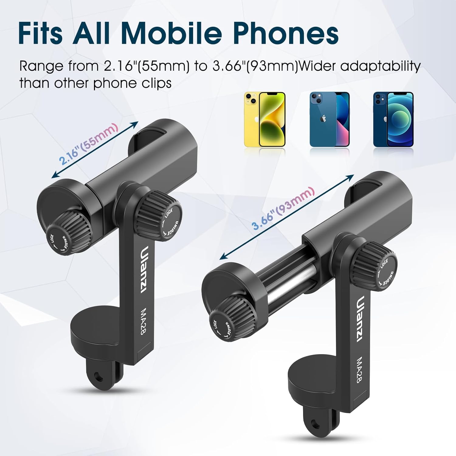 ULANZI MA28 360° Adjustable Phone Clip with Cold Shoe for Action Cameras and Tripods – Universal Phone Holder Adapter. 