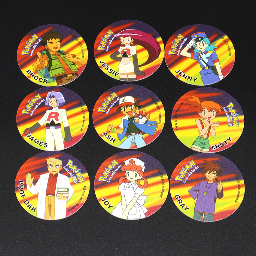 30pcs Ash Ketchum Tazos Pokemon Starter Pokemon Taps Collection Card Pikachu Trainer Round Pogs Cheetos Chipitaps 1st Edition MuXiaRe. 