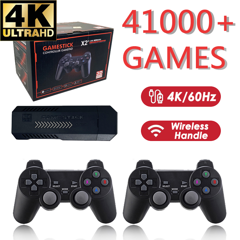 X2 Plus 4K Game Stick 128G Built-in 41000 3D Games 40+ s for N64/PSP HD Video Game Console With Wireless Controller
