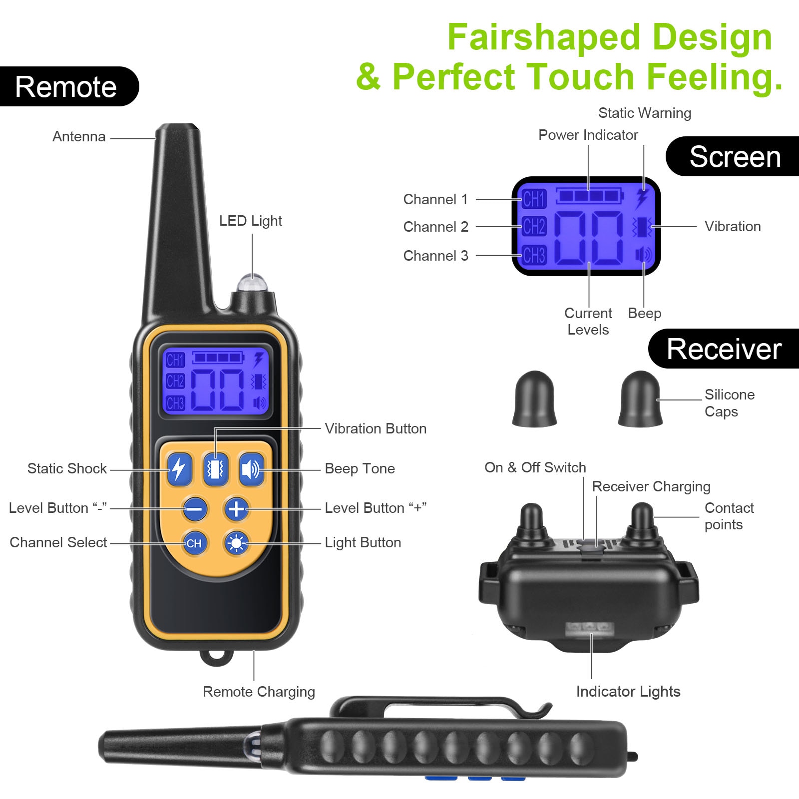 800m Remote Contro Electric  Training Collar Pet Rechargeable Waterproof with LCD Display for All Size Shock Vibration Sound 2  B. 