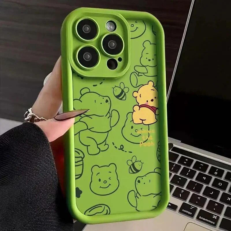 Disney Winnie Pooh Plain Multistep Soft Phone Case, iPhone 11, 12, 13 Pro Max, XS, X, 7, 8 Plus, 15, 14 Pro Max. 