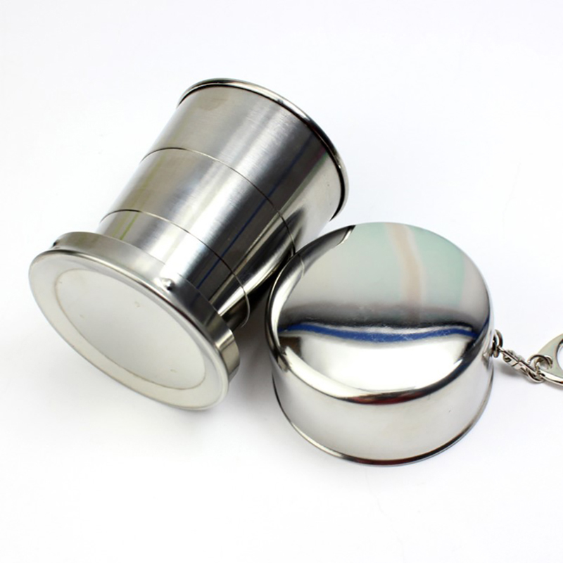 Stainless Steel Folding Cup With Keychain Portable Retractable Telescopic Cups. 
