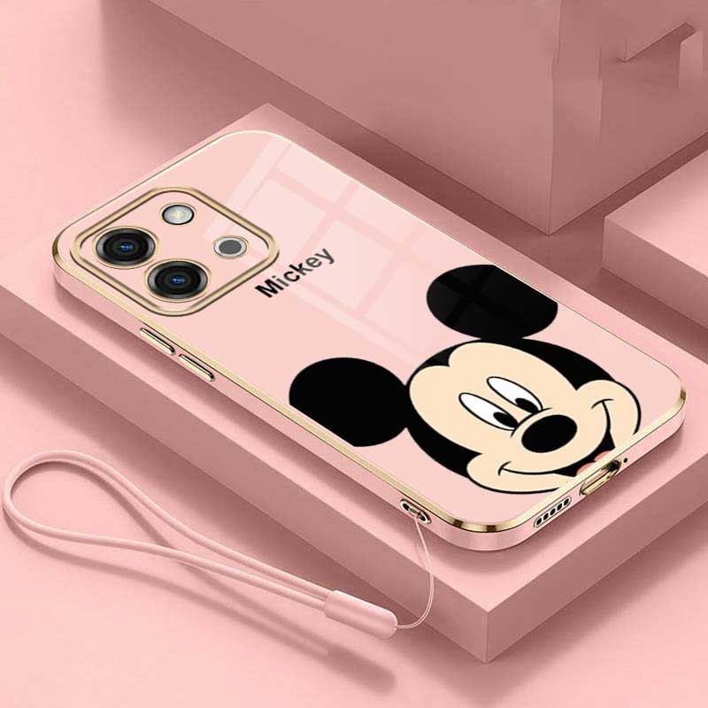 Vivo Y28 Y18 Y18s VivoY28 Luxury Cute Mickey Mouse Casing Square Edges Plating Back TPU Soft Case Cover. 