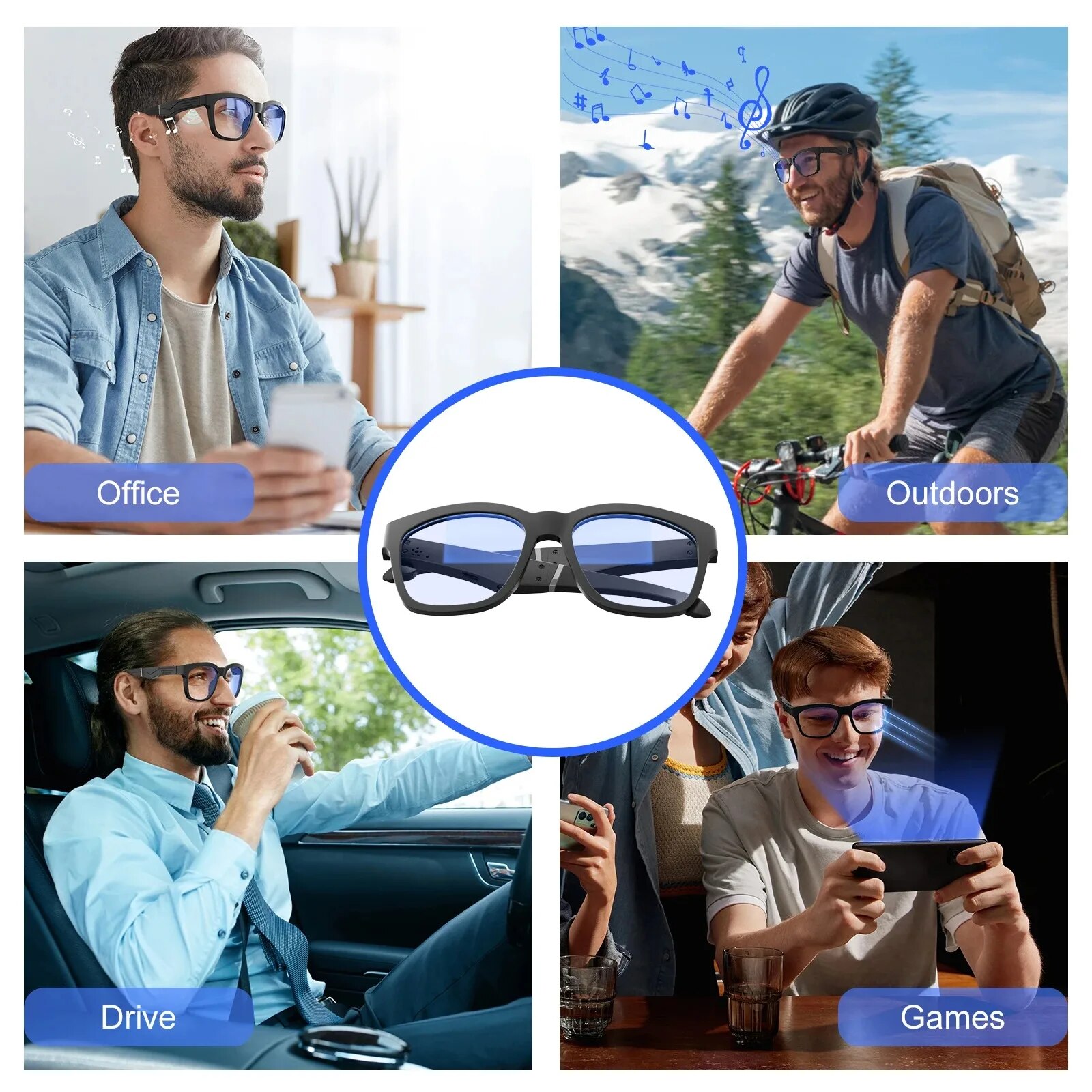 Smart Glasses Bluetooth 5.0 Audio Glasses,Headsets Smart Glasses, Noise Canceling Mic UV Glasses for Blue Light Filter Wearable. 