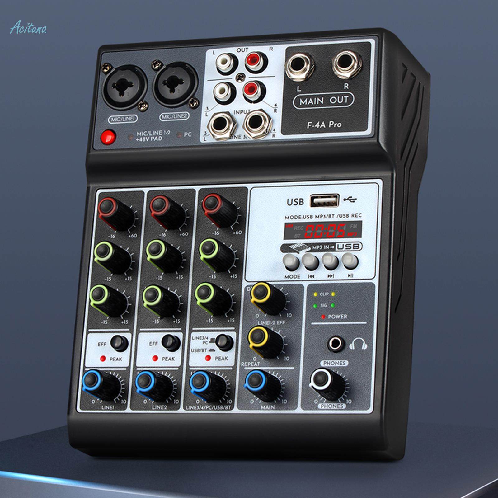 4 Channel Audio Mixer Reverb Delay Effect Portable Sound Board Console System for Studio Recording. 