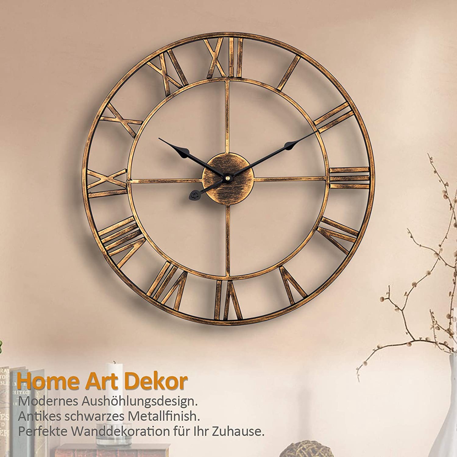 Wall Clock,Retro Analog Golden Metal Clock Ancient Roman Numeral Style Silent Quartz Movement Wall Clock for Home Decor. 