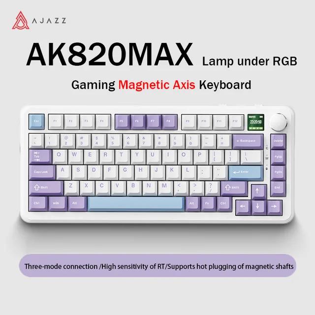 AJAZZ AK820 MAX Mechanical Keyboard E-sports Wired Tri-mode TFT Color Screen 4000Mah Battery Game RGB DIY Magnetic Axis Keyboard. 