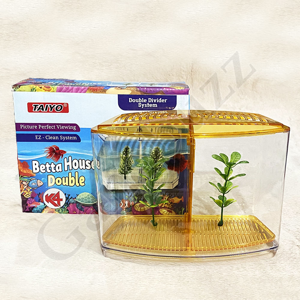 Taiyo Desktop Double Betta Fish Tank - Dual Compartments, Hexagon Shaped, 1.3 Liter, High-Quality Plastic Desktop Fighter/Betta Aquarium Tank. 