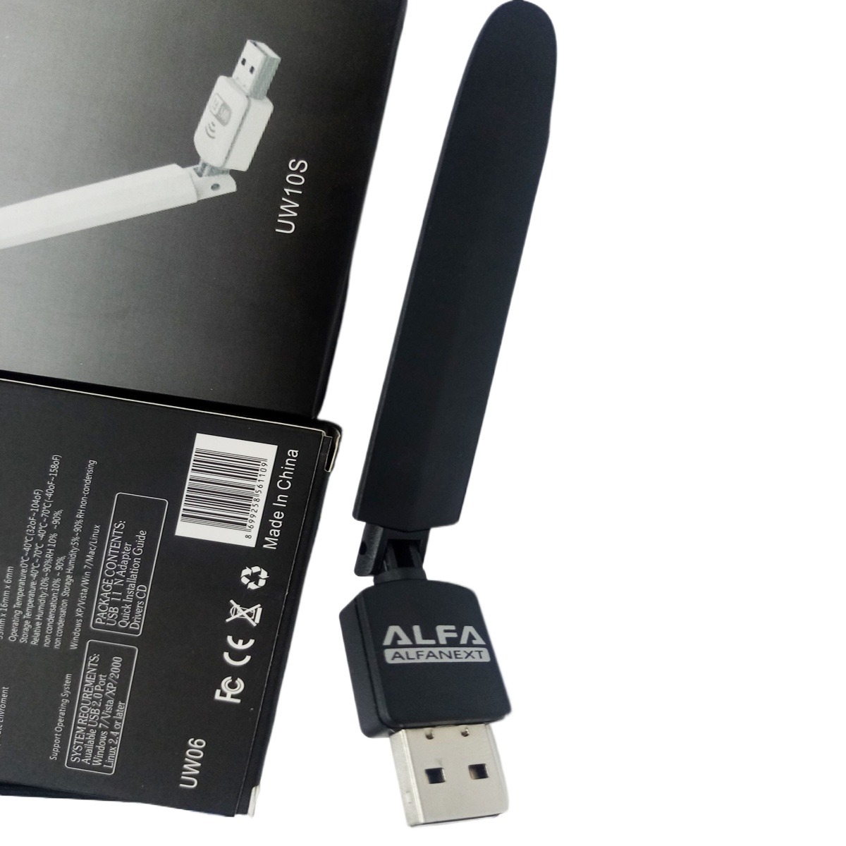 USB Wireless-N Adapter UW10S Alfa with Antenna- Black. 