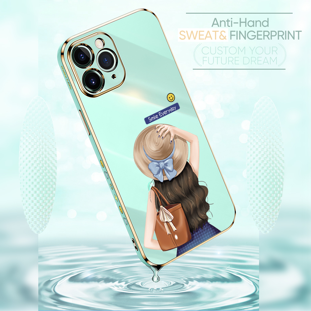 TA for Xiaomi 11 Lite / 11 Lite 5G / 11 Lite 5G NE Back Cover + Free Lanyard Back Girl Luxury 6D Plating Case Side Pattern Soft Silicone Square Phone Cases. 