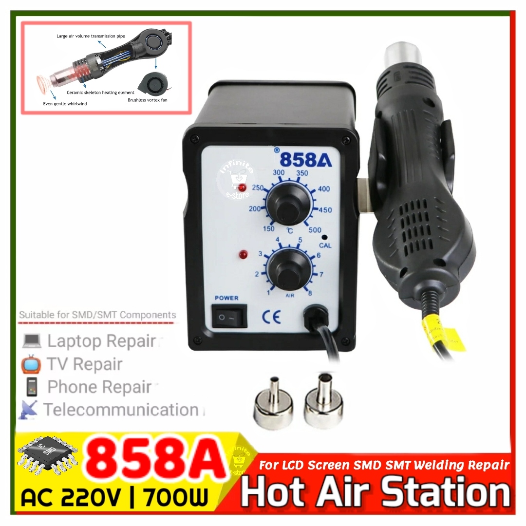 Analog 858A Hot Air Soldering Station Multifunction SMD/SMT Rework station with LED Indicator Light Replace  Baku Active Quick Koocu 858D 878D+ BK-858A