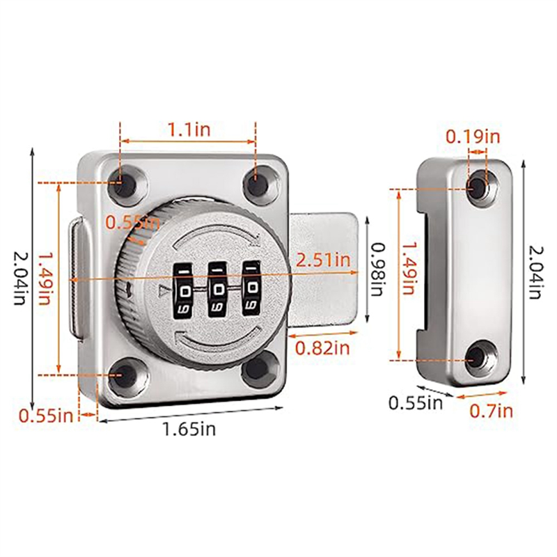 Mechanical Keyless Cabinet Lock, Swivel Drawer Lock Combination Lock, Combination Latch File Cabinet Lock (Silver). 