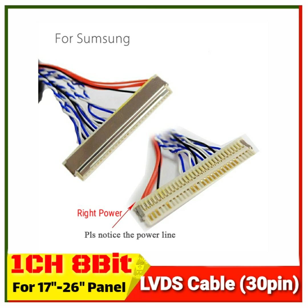 LVDS Cable 1ch 8bit 30 pin Left & Right Power Variant for 1366x768 18.5 to 32inch TV Monitor. 