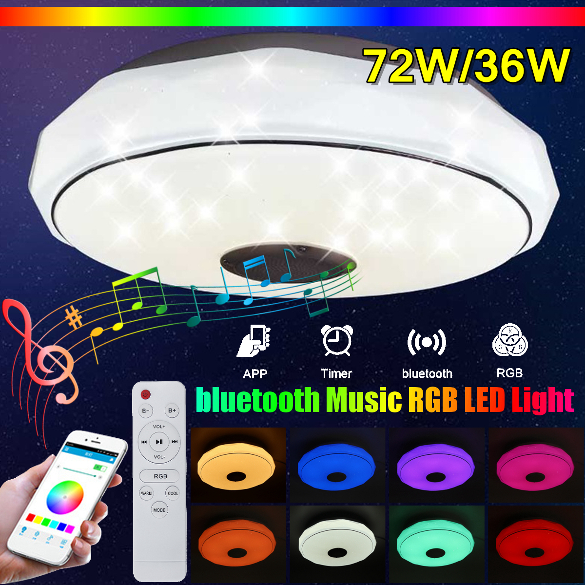 Light up life 36W/72W 40CM Modern LED Music Ceiling Light RGB bluetooth Speaker Down Lamp. 