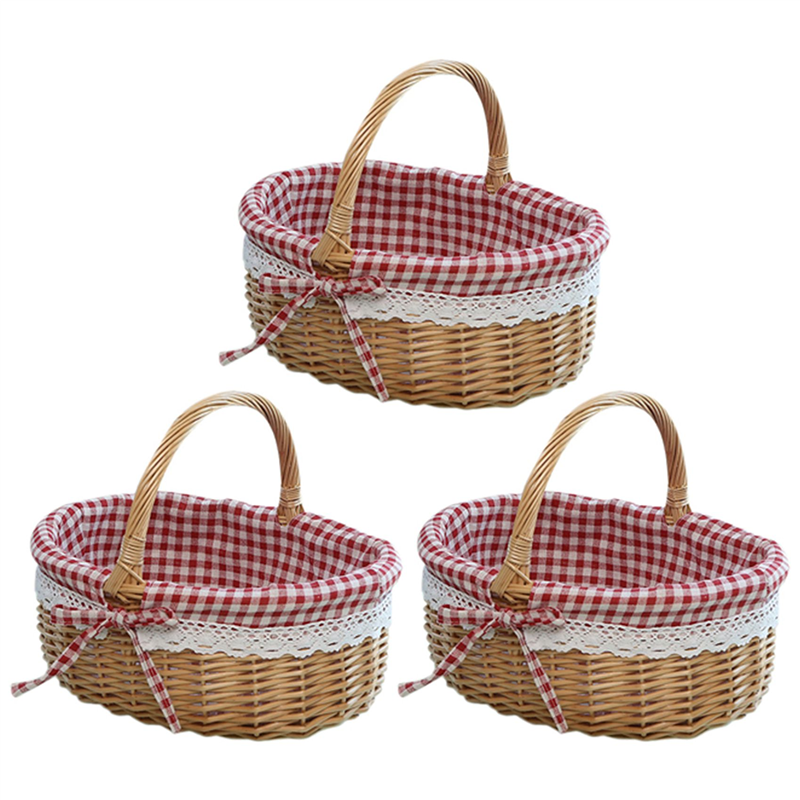 TWEXQNY 3X Wicker Basket Gift Baskets Empty Oval Willow Woven Picnic Basket with Handle Wedding Basket Small