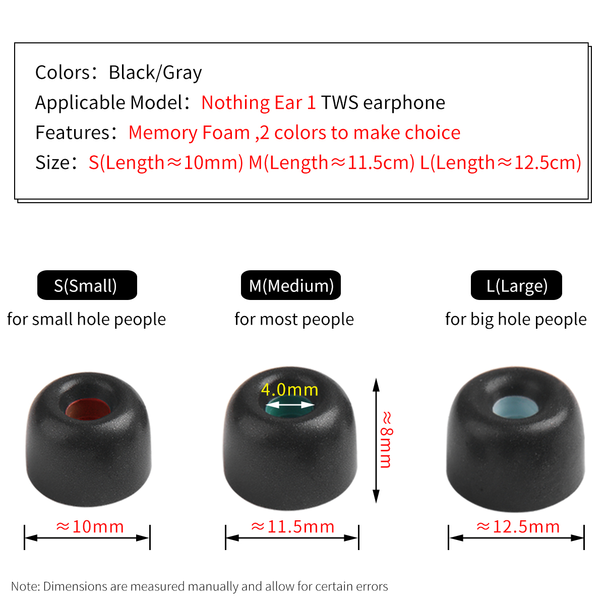 4pcs Memory Foam Ear Tips For Nothing Ear 1 Tws Earphone Eartips For Nothing Ear1 Tips Anti-Drop Noise Reduction 4mm