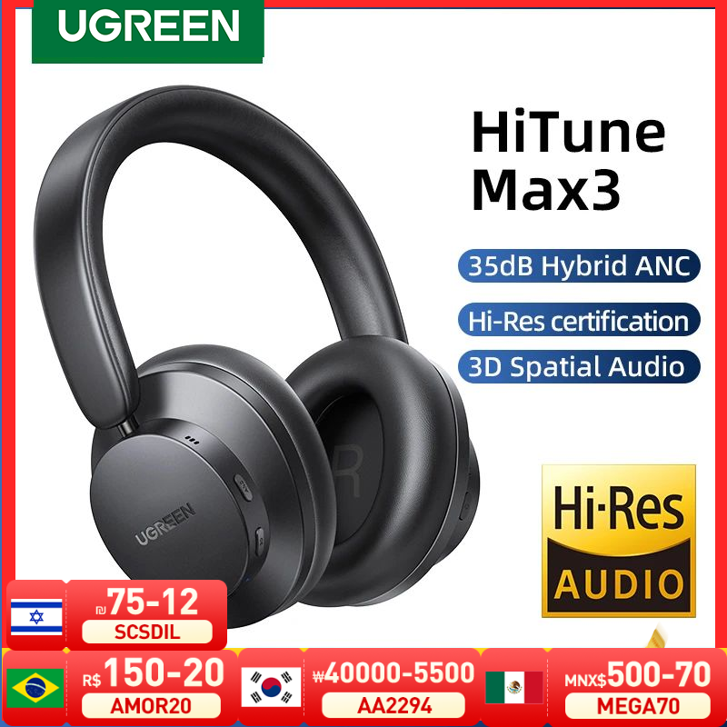 UGREEN HiTune Max3 Hybrid 35dB ANC Active Noise Cancelling Headphones Wireless Over Ear Bluetooth Earphones, 3D Spatial Audio