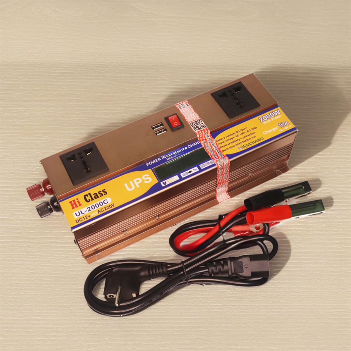 Multi-function Smart IPS UPS 2000 Watt DC 12v to AC 220v Power Inverter and 10A Battery Charger (Real Output Max 1100w). 
