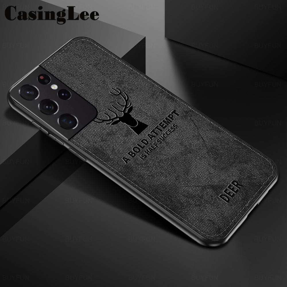 Casinglee for Samsung Galaxy S21 ultra thin case hybrid matte deer design fabric cover for Samsung S21 ultra case cover. 