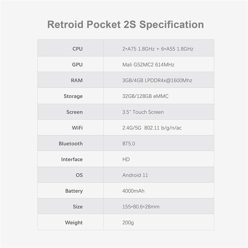 Retroid Pocket 2S 3.5Inch Touch Screen Handheld Game Player 3+32G Android 11 4000MAh Portable Video Game Console Durable Easy Install Easy to Use. 