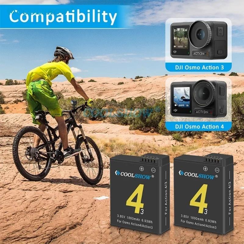 1800mah Battery For Osmo Action 4 / 3 Battery Charger Sports Camera Accessories For DJI OSMO Action 3 4 Batteries Box. 