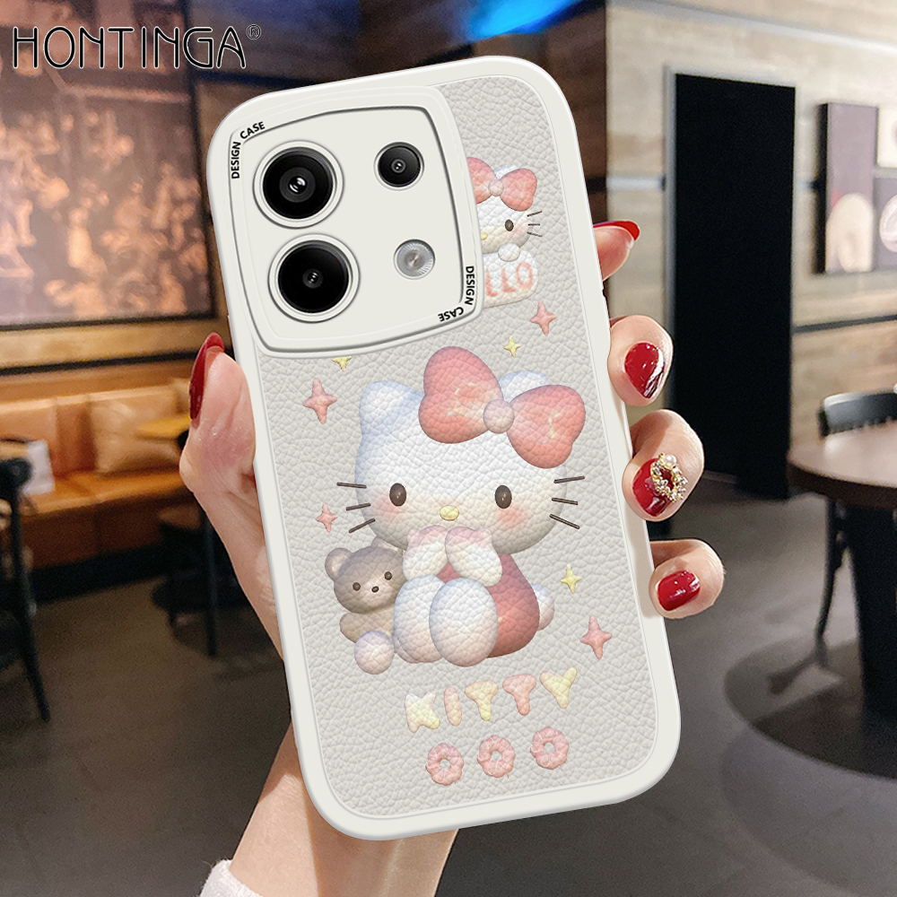 Hontinga for Redmi Note 13 Pro Plus Note 13 Pro 5G Back Cover PU Leather Cute Kitty Phone Case Soft Silicone Edge Mobile Cover