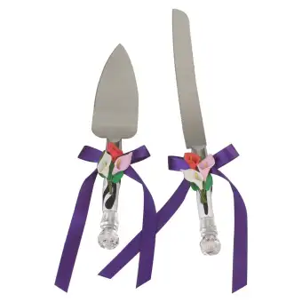 Stainless Steel Wedding Cake Knife Server Set Crystal Handle