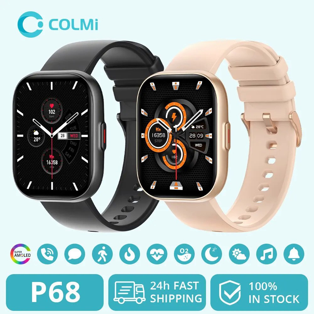 【NShisasN】COLMI P68 Smartwatch 2.04'' AMOLED Screen 100 Sports Modes 7 Day Battery Life Support Always On Display Smart Watch Men Women