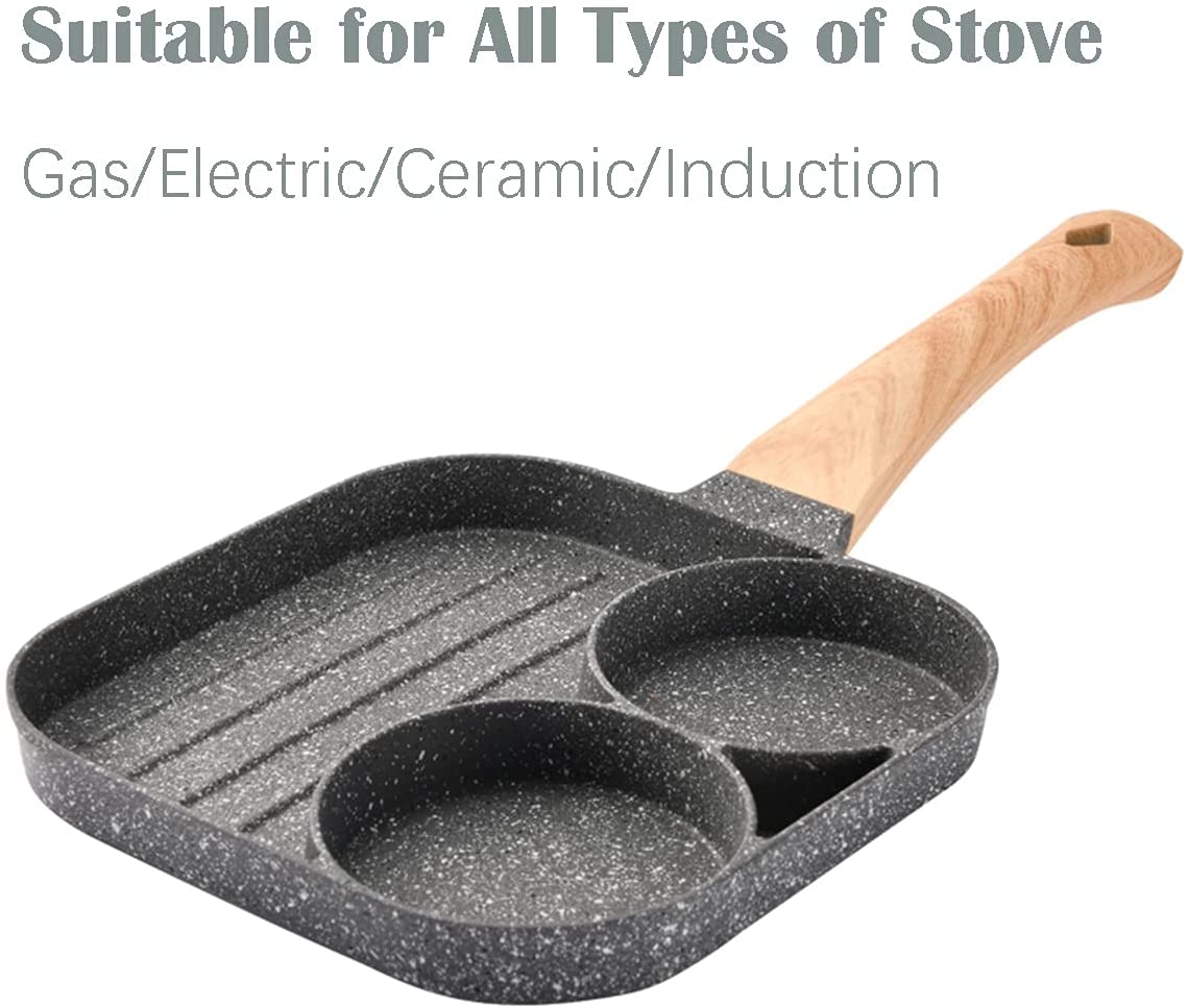 Breakfast Pan Nonstick All-In-One 3 Section Frying Pan Divided Frying Grill Pan for Egg Bacon and Burgers Suitable for Gas Stove & Induction cooker(three section). 