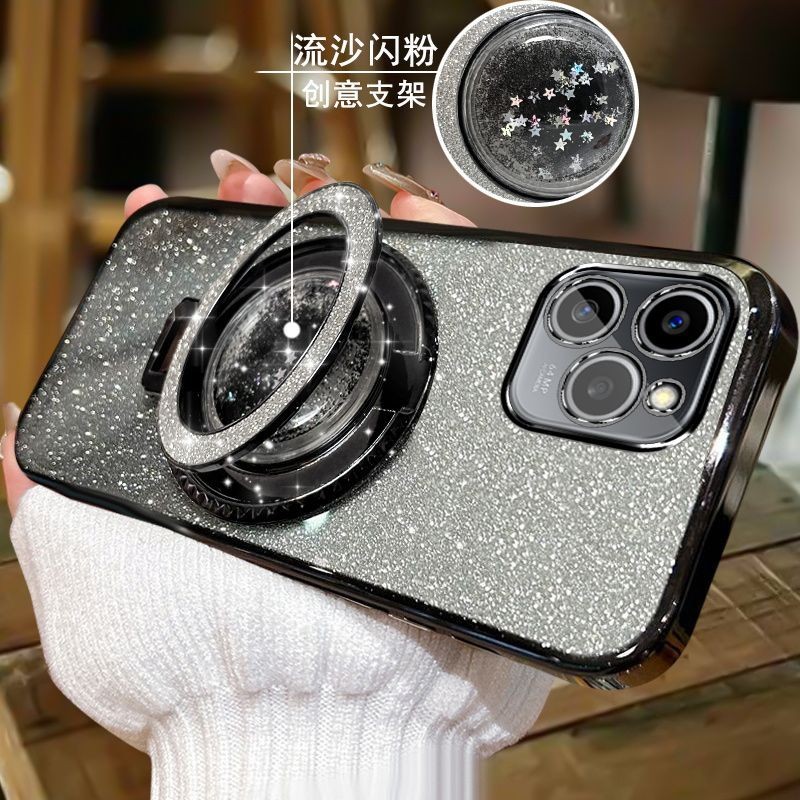 New Phone case Infinix Hot 40 Hot 40i Hot 40 Pro Back cover Liquid Glitter Quicksand Hourglass Stand Holder Luxury Shiny Gradient Plating Girls Slim Phone cases Transparent softcase Silicone Pouch Women. 