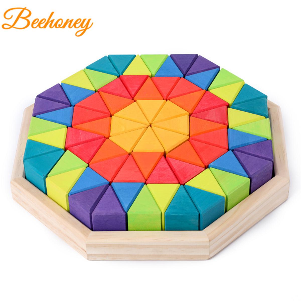 Wooden Stacking Up Building Blocks Triangular Cubes Kids Early Learning Education Toys