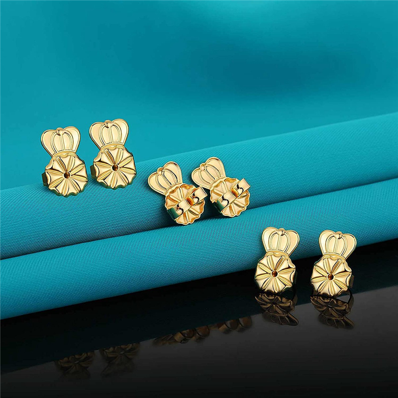 3-Pairs Earring Backs Adjustable Hypoallergenic Secure Earring Backs for Heavy Earrings, (Gold). 