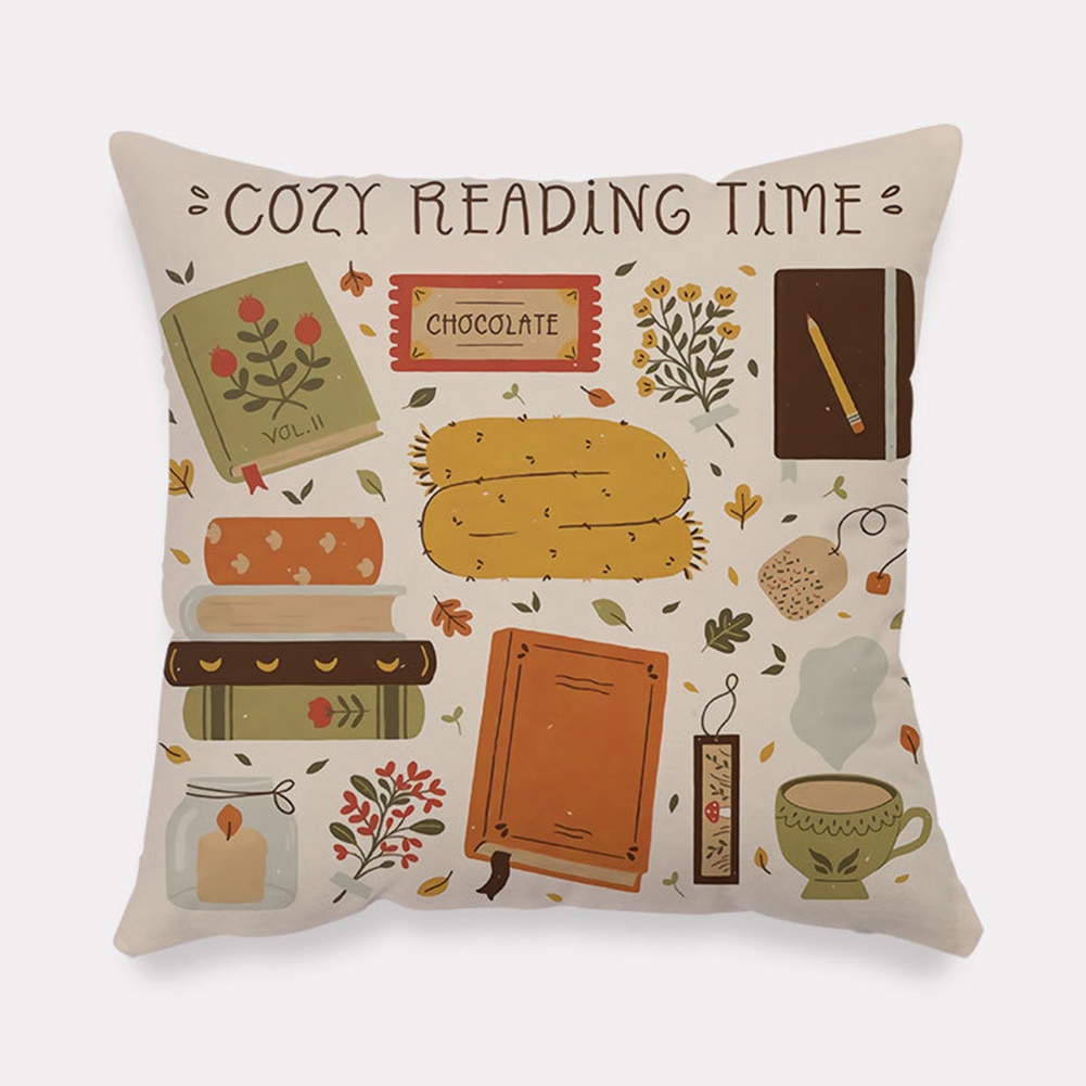 GC Flannel Square Bedside Pillowcase, Pastoral Home Atmosphere Cartoon Anime Pattern Cushion Protective Cover With Invisible Zipper 45x45cm color. 