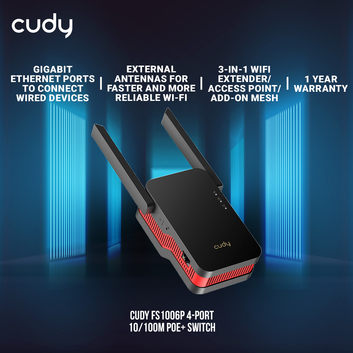 Cudy RE3000 AX3000 Dual Band Wi-Fi 6 Range Extender - Extremely Fast AX3000 Wi-Fi 6 Technology -  OFDMA, Beamforming and MU-MIMO Supported - Work with any standard router or gateway - Gigabit Ethernet ports to connect wired devices. 