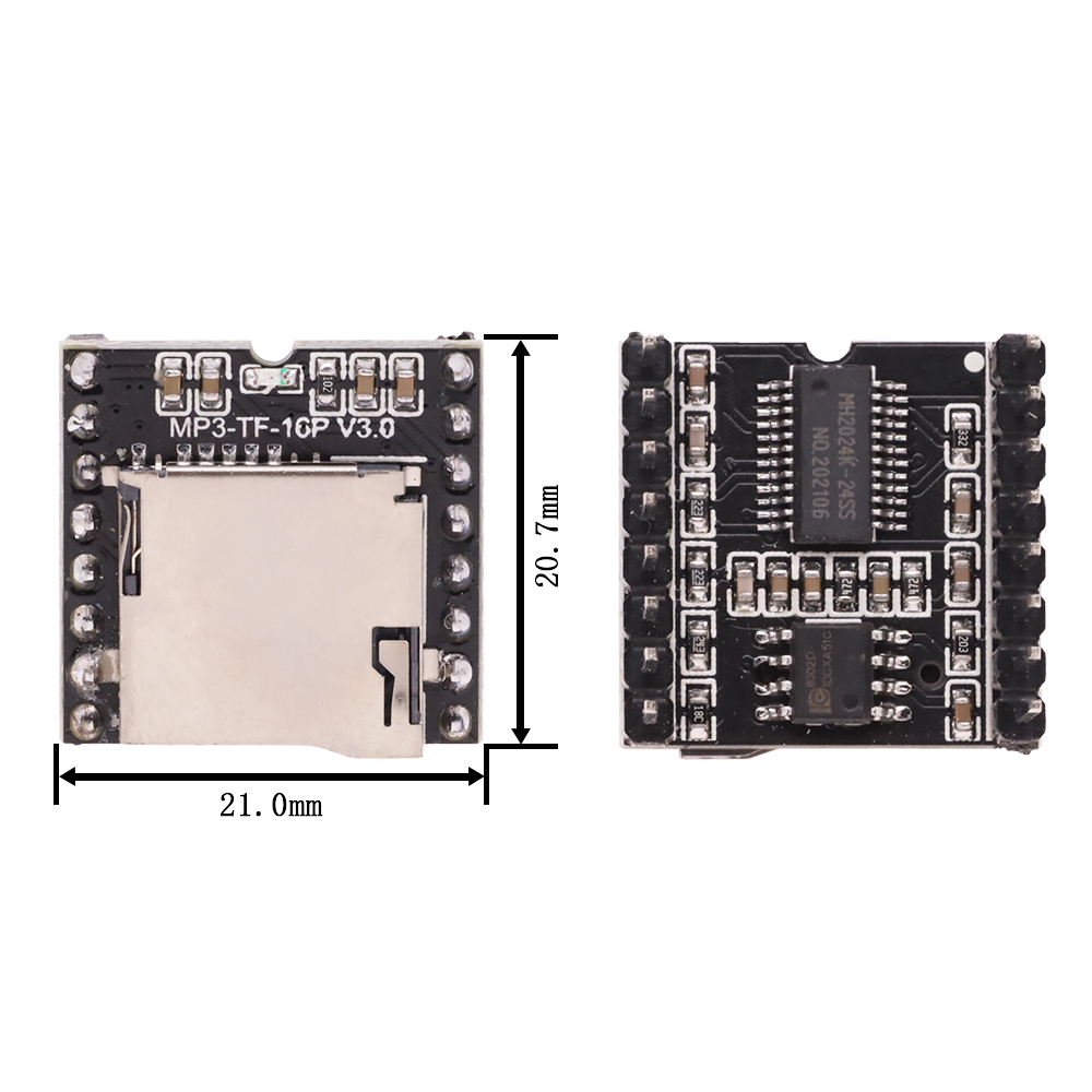 DFPlayer Mini MP3 Player Module MP3 Voice Decode Board Supporting TF Card U-Disk IO/Serial Port/AD MP3-TF-16P for Arduino UNO. 
