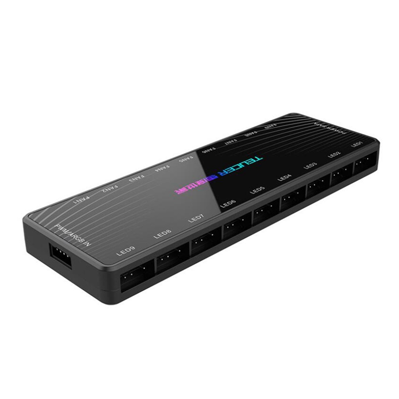 TEUCER 1 to 9 PWM & ARGB Fan HUB Splitter 4 Pin PWM 3 Pin Addressable RGB Adapter SATA Interface Concentrator for Desktop PC. 