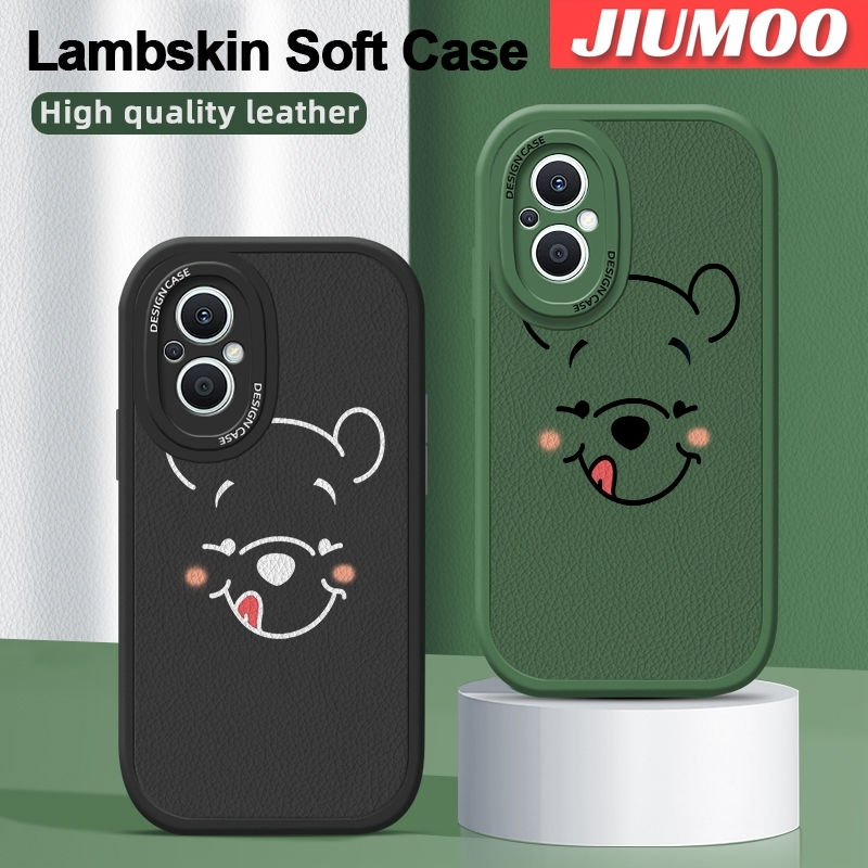 JIUMOO For OPPO Reno 7z 5G A96 5G F21 Pro 5G Reno 7 Lite 5G Reno 8 Lite 5G Case Simple Winnie The Pooh Thin Leather Soft Full Lens Back Cover Camera Protect Cases Shockproof Casing. 