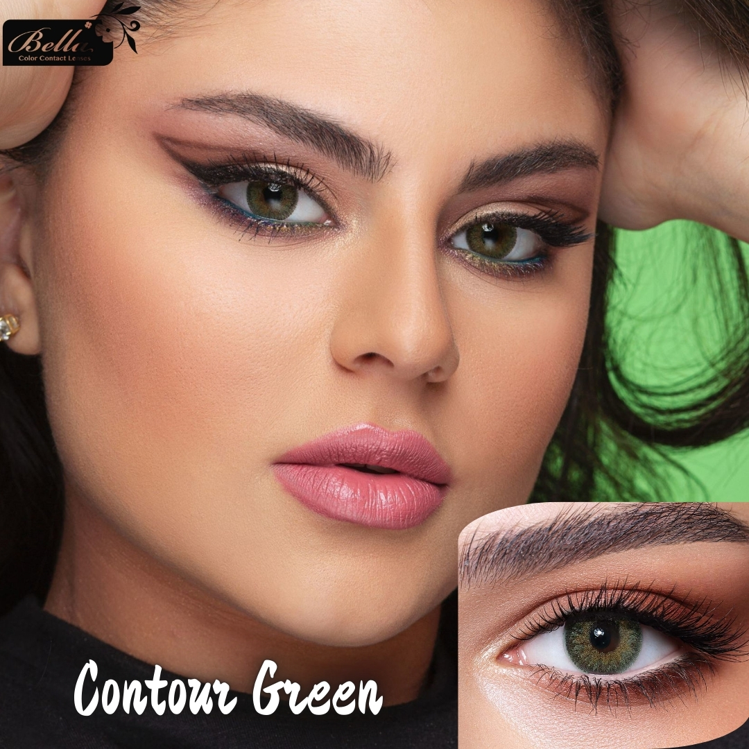 New Bella Contour Green Color Contact Lens With Regular Kit Box For Men and Women. 1 Pair Bella Color Contact Lens For Eye Makeup and Cosmetics. Bella Contour Series. #contour. 