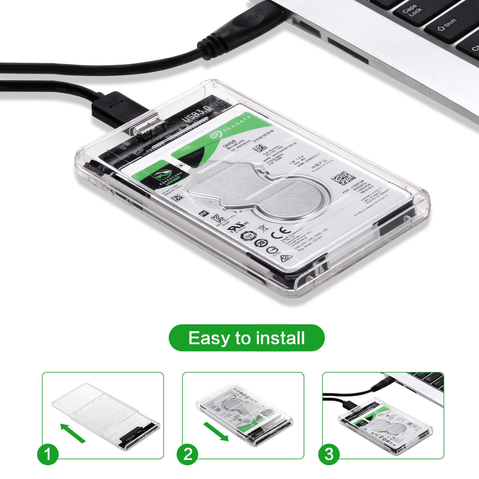 USB 3.0 /Type C 2.5'' Hard Drive Enclosure Transparent Mobile SSD HDD Box USB3.1 Ssd Hdd Case Portable Hardisk With USB C Cable. 