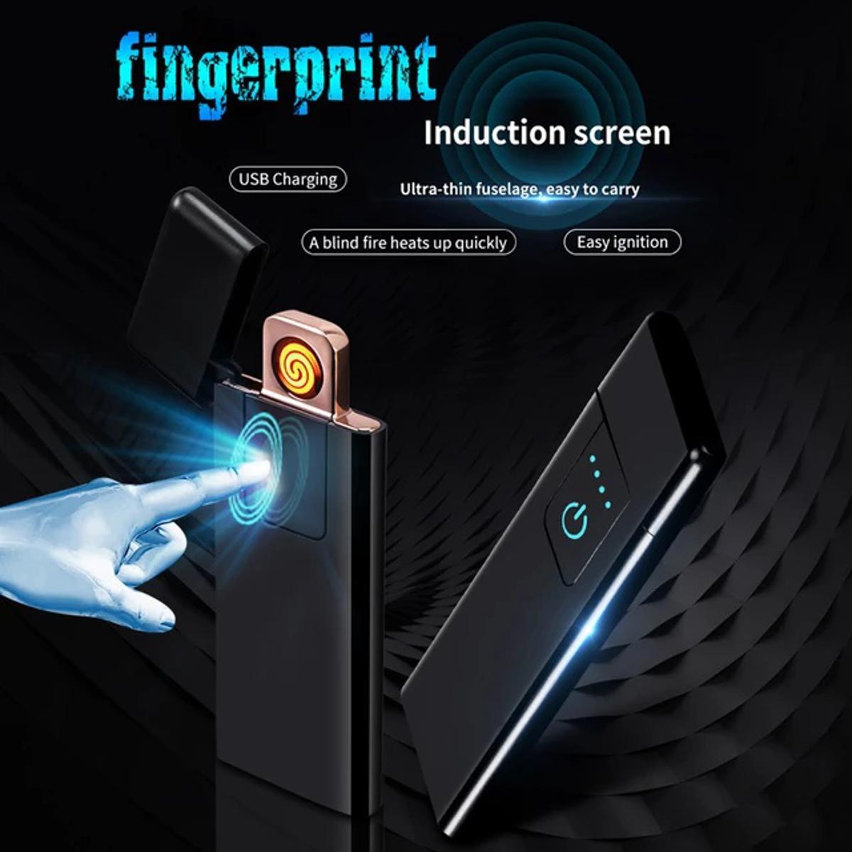 Smart Fingerprint Sensor Lighter Flameless Windproof Lighter Double Side Cigarette Ignition Lighter USB Rechargeable Lighter Best Gift for Your Boyfriend, Family, Your Father