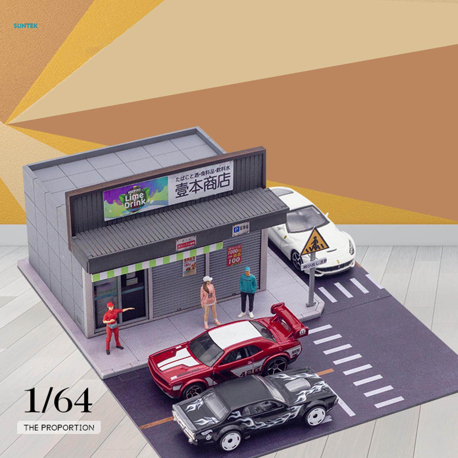 1/64 Scene Street Backdrop Background Collection Scenery Decoration Street Corner Shops for Scale Figures Dolls Character Layout Diorama. 